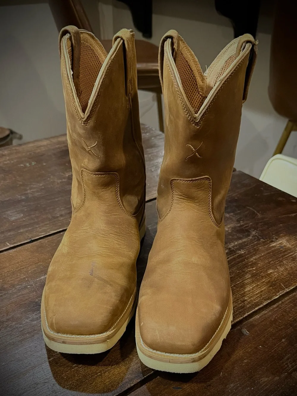 Twisted X Brown square toe Leather Pull-On Work Boots Size 10